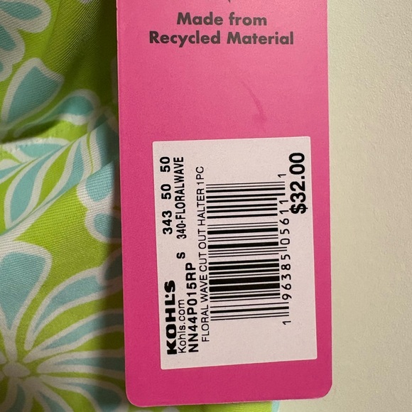 NWT.. Juniors Cut Out Halter One Piece Green Floral Swimsuit - Picture 4 of 7